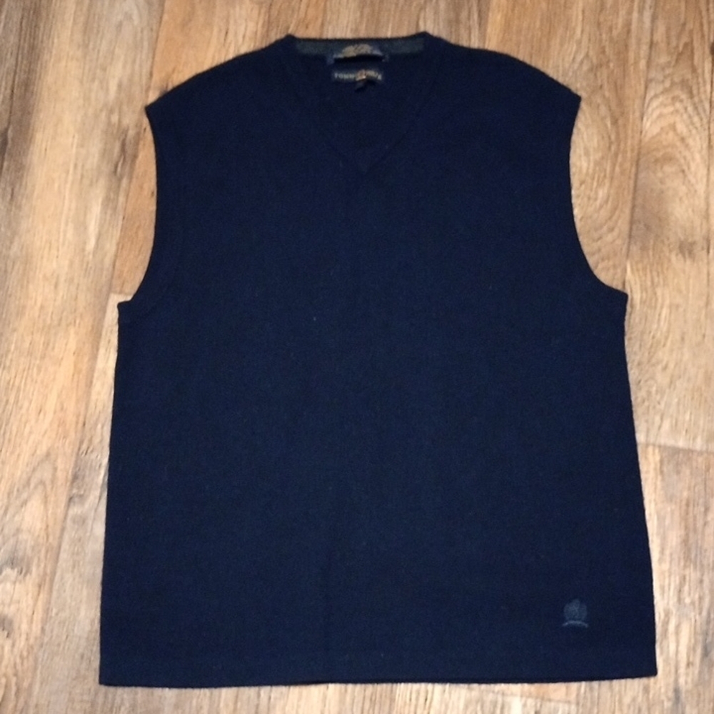 Tommy Hilfiger Men's Dark Blue Merino Wool V-Neck Sweater Vest Size XL